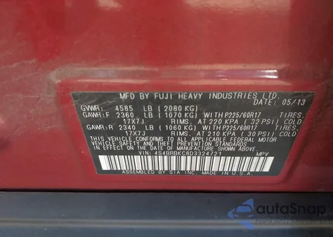 2013 Subaru Outback 2.5I Limited from USA, damaged, VIN 4S4BRBKC8D3324721